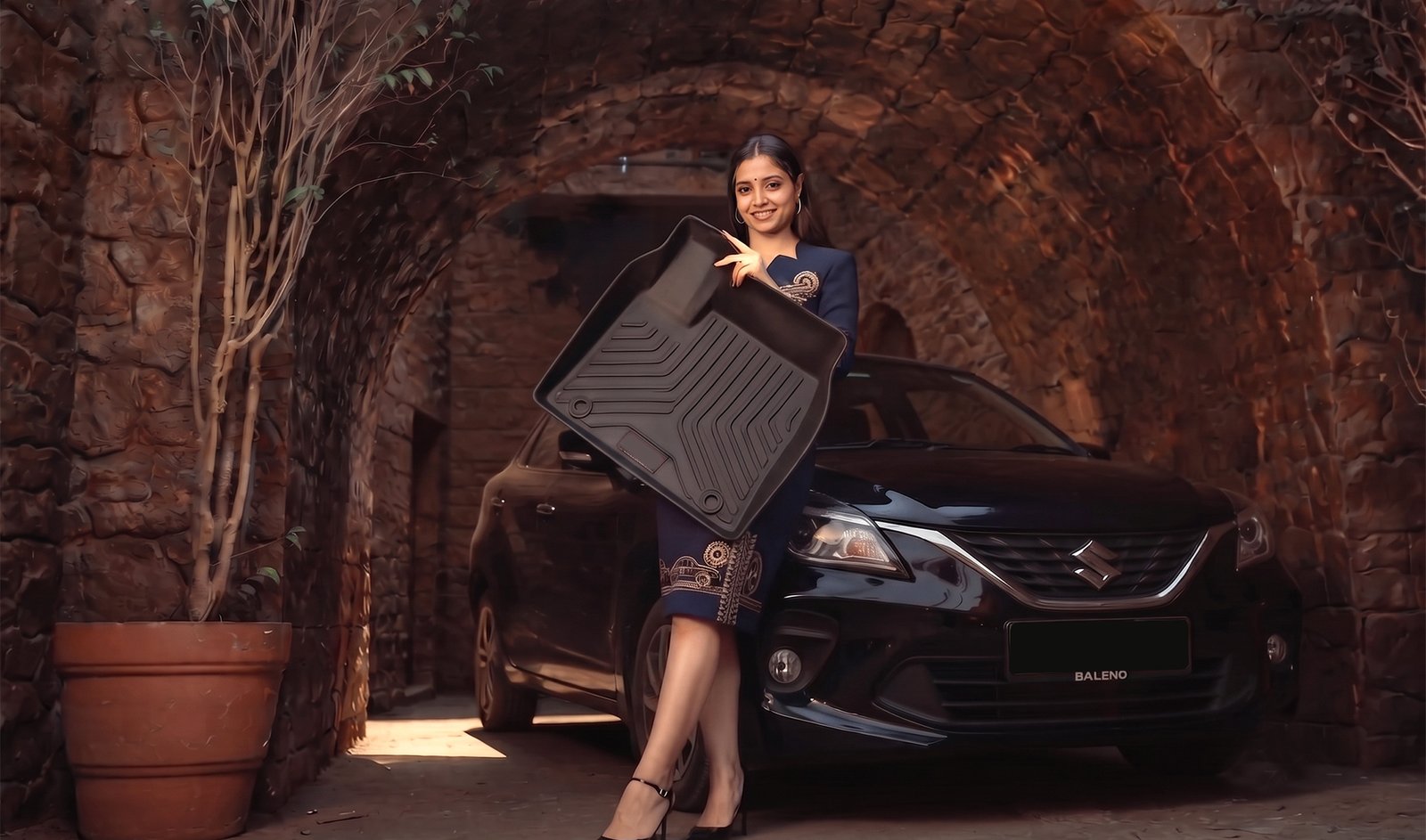 Mad MaxR mat held beside a Maruti Suzuki Baleno
